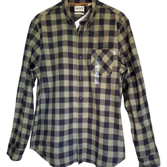 Timberland Green & Black Long Sleeve Button Down Work Shirt Flannel - Picture 1 of 8